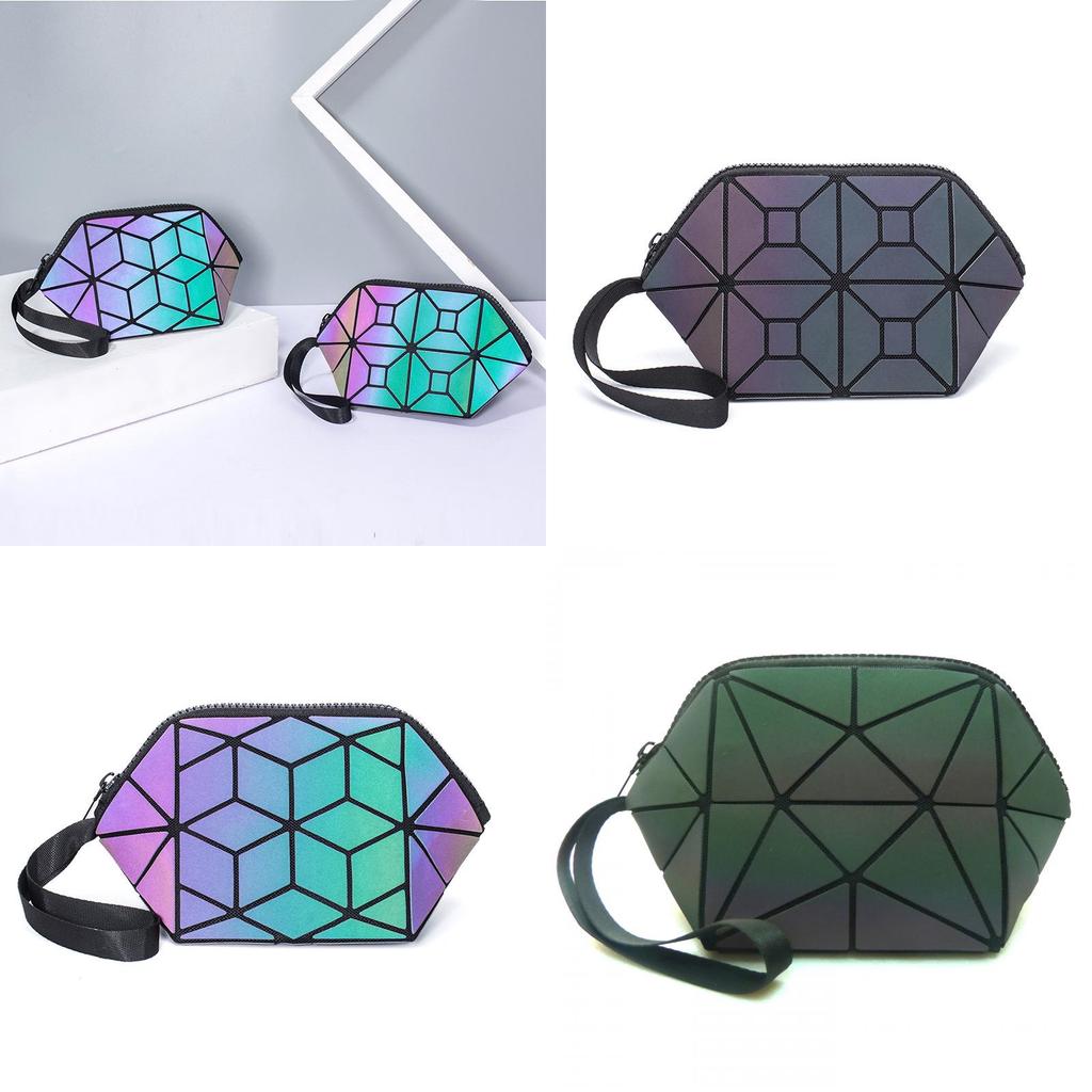 Women Pu Night Light Handbag With Geometric Pattern And Storage Functionality