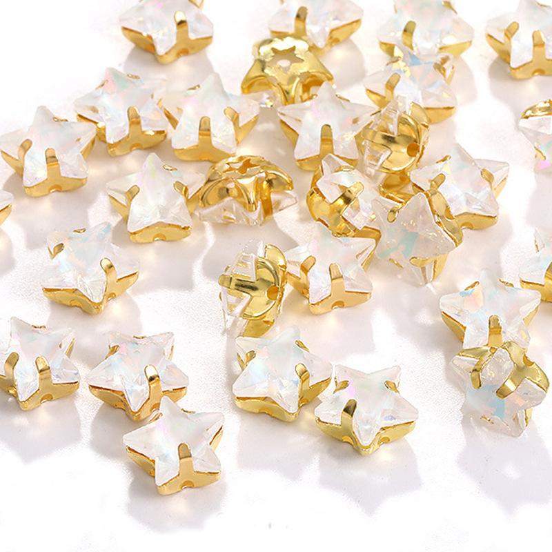50 Pcs 10mm Star Glass Claw Drill with Hole Pentagram Hand-sewn Drill DIY Wedding Shoes and Clothing Bags Hairpin Jewelry Accessories