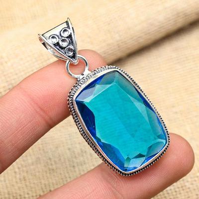 Prachtige Blauwe Topaas Edelsteen Handgemaakte 925 Sterling Zilveren Hanger Voor Vrouwen