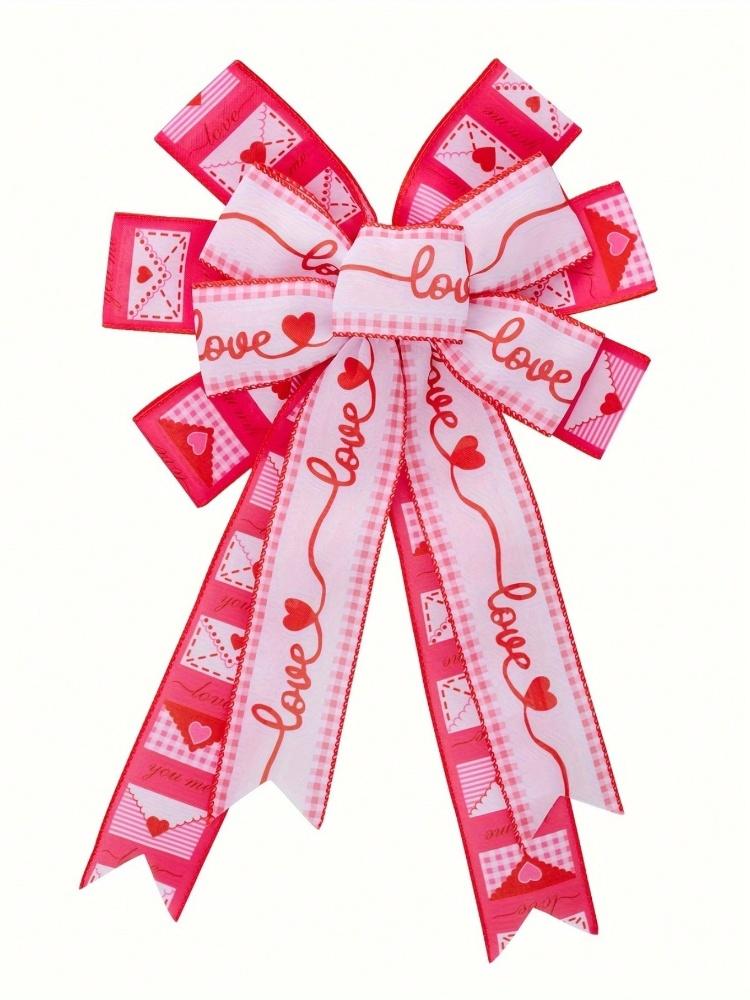 1pc Large Valentine's Day Bows for Wreath, Pink Heart Wreath Bows Valentine Love Bows for Front Door, Wedding Romance Burlap Orn