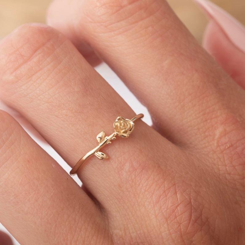 Fashion Simple Opening Gold Color Rose Ring Creative Retro Ladies Birthday Party Banquet Jewelry Accessories Gift For Girlfriend
