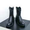 Fashion New Men Boot Trendy Outdoor Winter Platform Pointed Toe Mid Heel Motorcycle Boots Zipper Solid Color Pu Leather Rome Boots Men