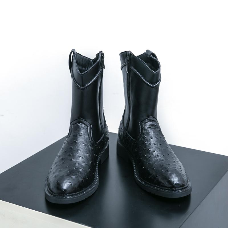 Fashion New Men Boot Trendy Outdoor Winter Platform Pointed Toe Mid Heel Motorcycle Boots Zipper Solid Color Pu Leather Rome Boots Men