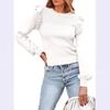 Autumn and Winter New Round Neck Knitted Round Neck All Match Women's Wear Casual Long Sleeve Casual Lantern Sleeve Tops