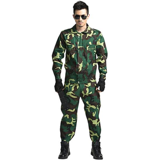 2Pcs/Set Lapel Long Sleeve Zipper Buttons Placket Cargo Coat Pants Men Multi Pockets Camouflage Print Work Training Outfit Male Clothing
