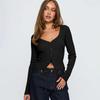 Women S V Neck Long Sleeve Ribbed Button Front Cardigan