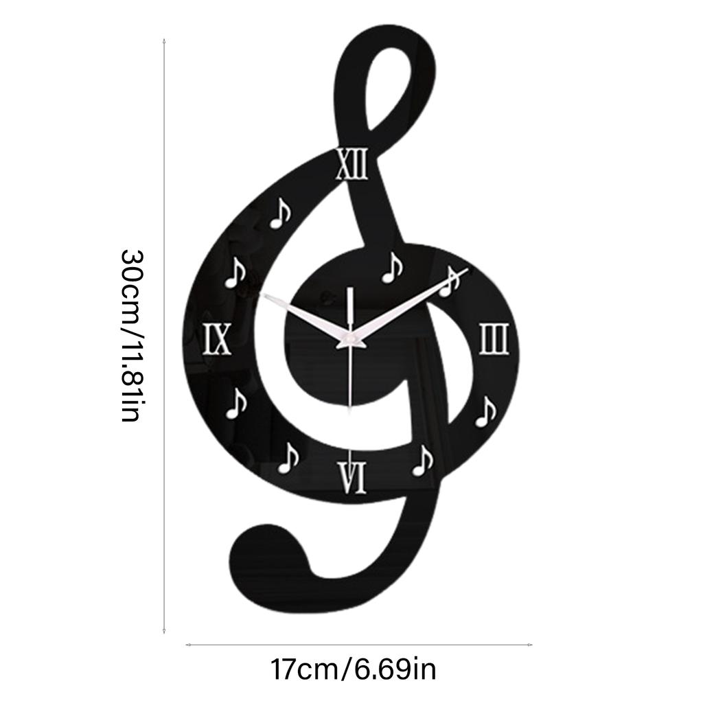 Modern Acrylic Analog Black Wall Clock With 3D Musical Note Design Roman Numerals Quiet Movement Easy Installation