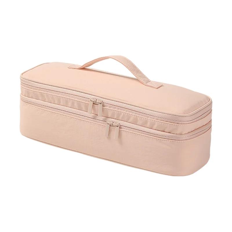 Sac pour sèche-cheveux grande taille pour femme Sac de voyage pour sèche-cheveux Sac de rangement portable à double couche pour sèche-cheveux Étui organisateur spacieux rose