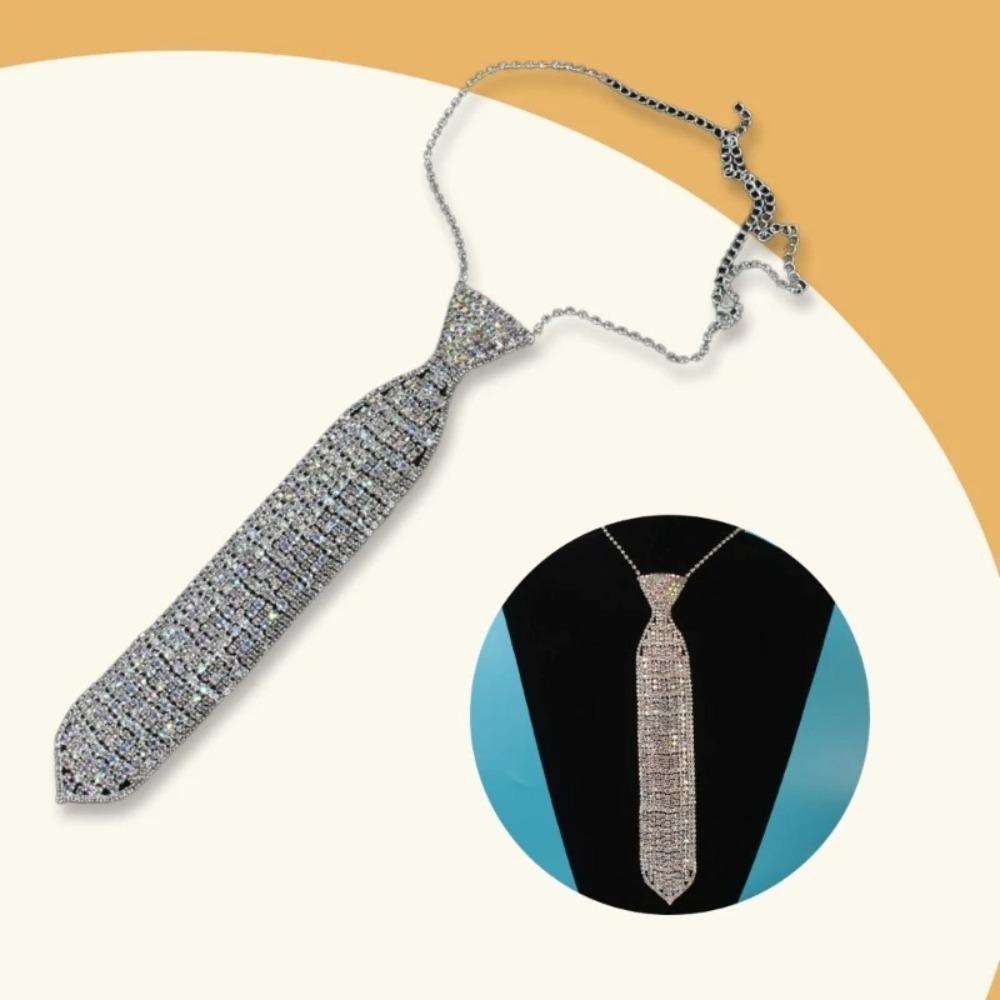 Retro Crystal Necktie Colorful Music Festival Necktie  Club Party Necklace Costume Neckwear