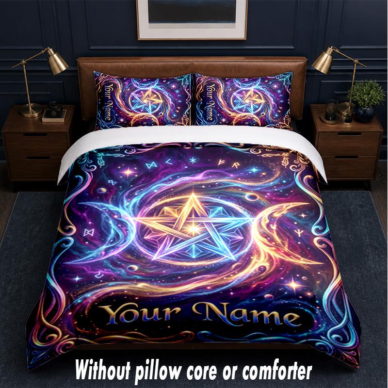 Witchcraft Theme Custom Text Or Name 3Pcs Bedding Set,1 Flat Sheet & 2 Pillowcases Personalized Home Bedding