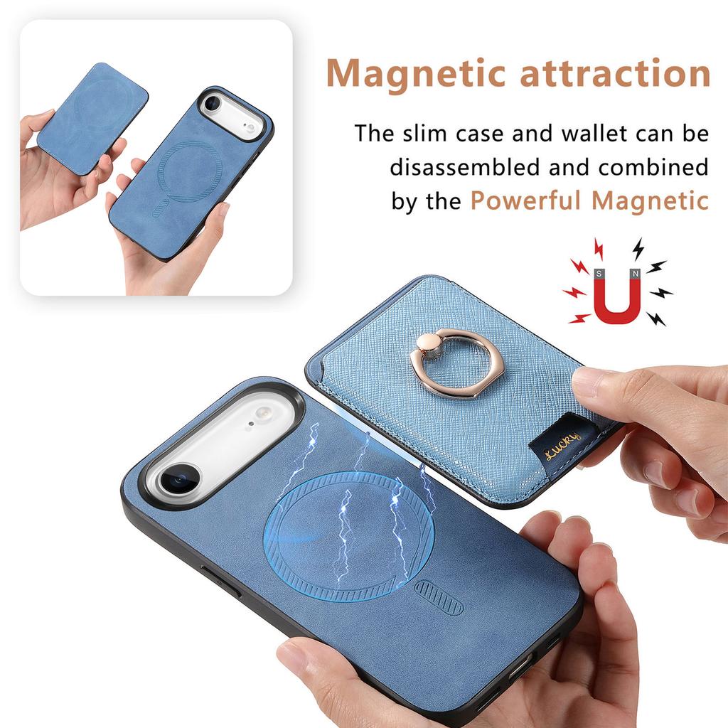 For iPhone 17 Air Magnetic Case Detachable Card Bag Leather Back Cover with Kickstand