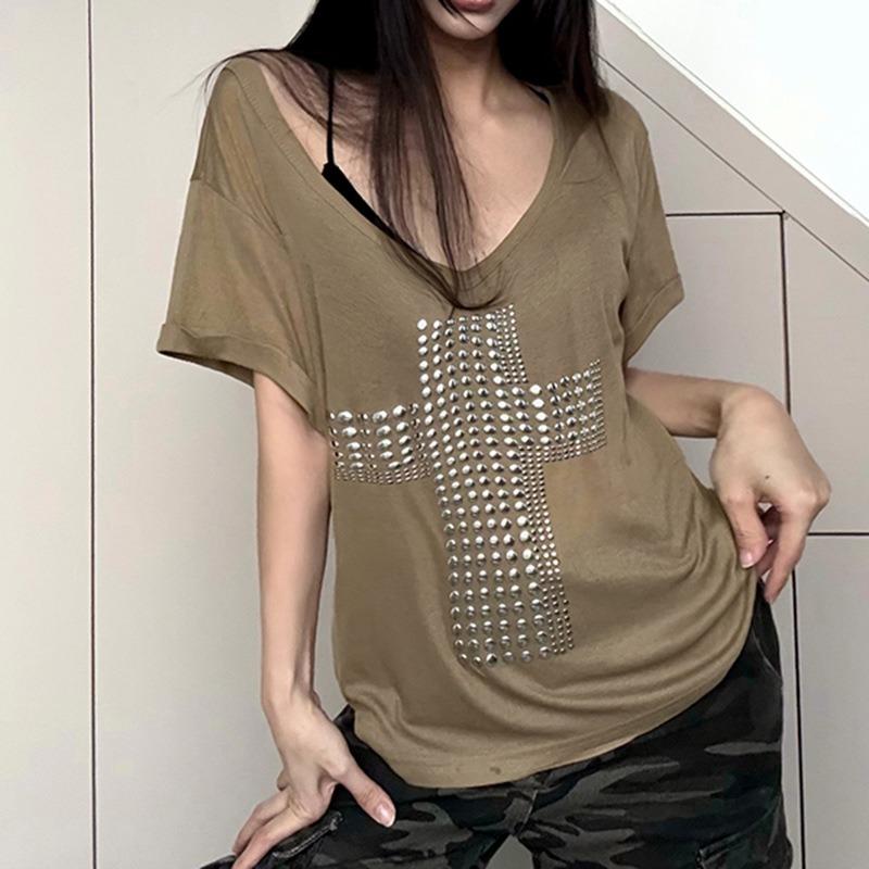 Summer Short Sleeved T-shirt Spicy Girl Street Fashion Trend Lip Print Personalized Loose Casual Top Shirt