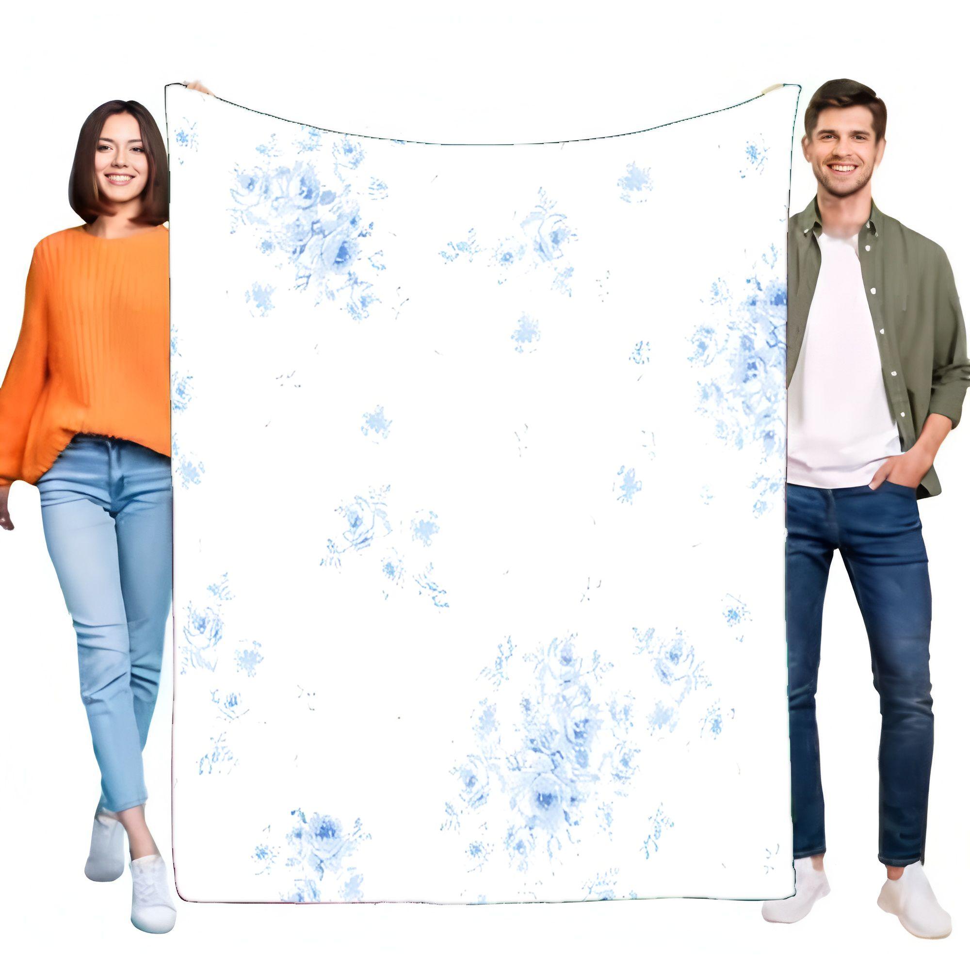 Serene Light Blue Rose Floral Pattern Blanket Ultra Soft Cozy Flannel Fleece Throw Warm for Bed Couch Sofa Living Room Bedroom D 75X95CM