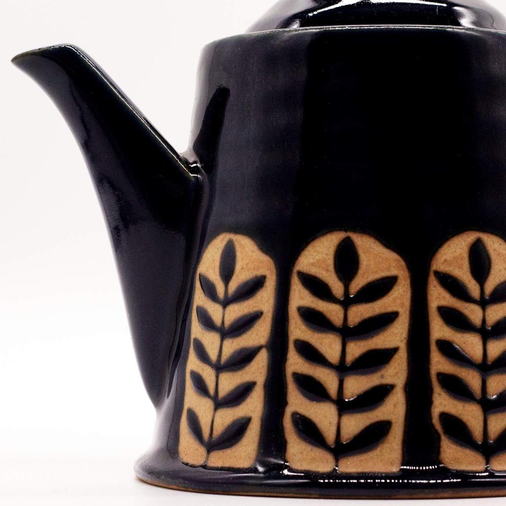 Mino Ware Pot, Approx. 450ml, Laurel Design, Navy Blue, Made In Japan, 500-07