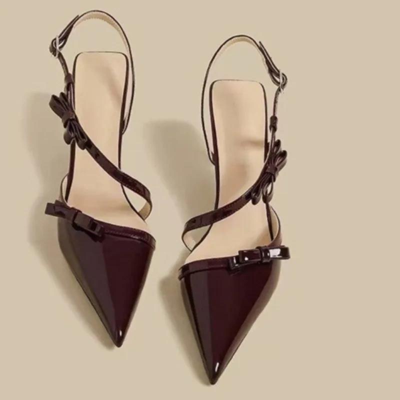 Women's Baotou Sandals  Summer New Pointed Toe Shallow Bow Temperament with Skirt Stiletto Wear High Heels Outside