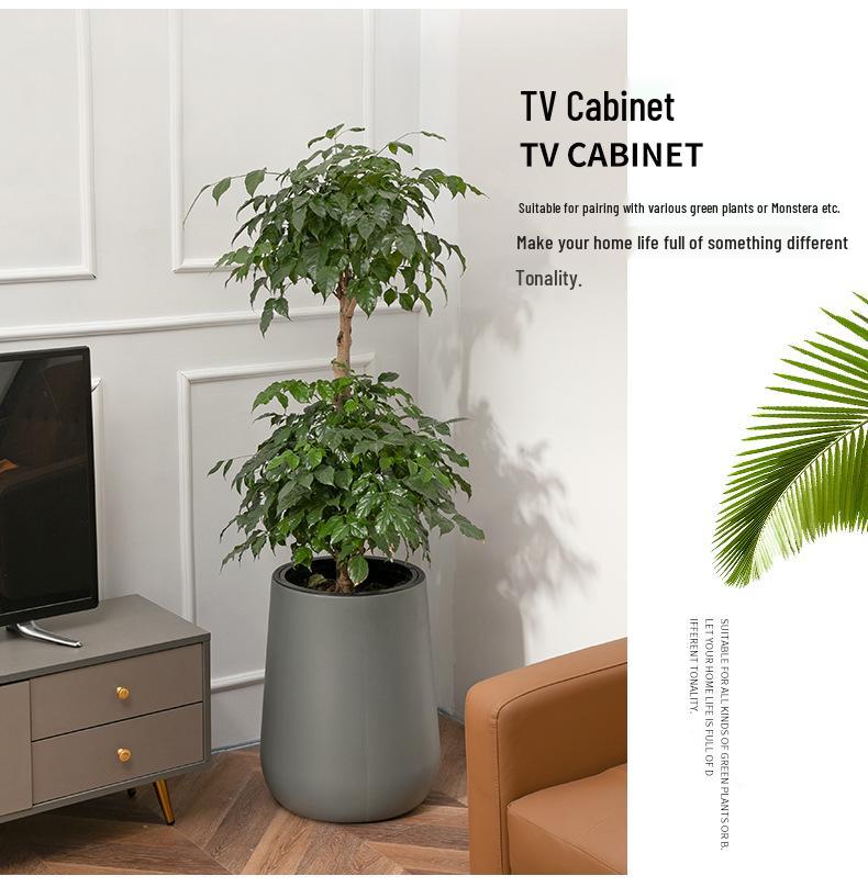 Nordic Creative Self-Watering Large Round Rattan Style Indoor Flower Pot for Green Plants