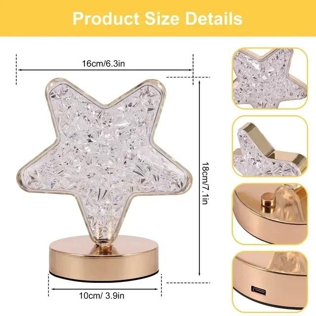 Moon Star Led Night Light Rechargeable Crystal Table Lamp Touch Switch Dimmable Ramadan Room Decor Ambient 3D Moon Lamp Eid Gift