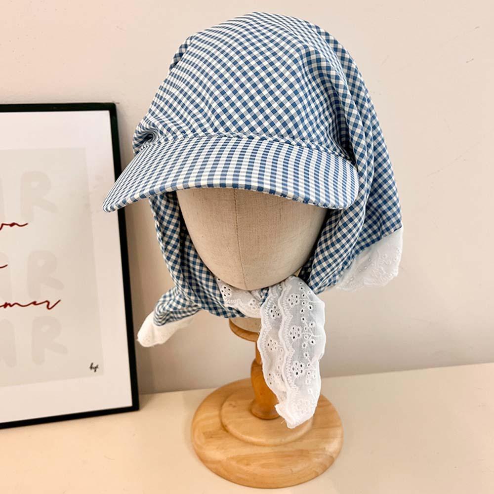 Driving Rural Style Headscarf Baseball Hat Plaid Cotton Triangle Headscarf Hat Soft Sunshade Scarf Peaked Cap Summer Outing