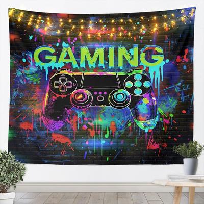 Street Art Gaming Tapestry, Whimsical Graffiti Print with Game Controller and "GAMING" Text for Cozy Gamer Home Decor