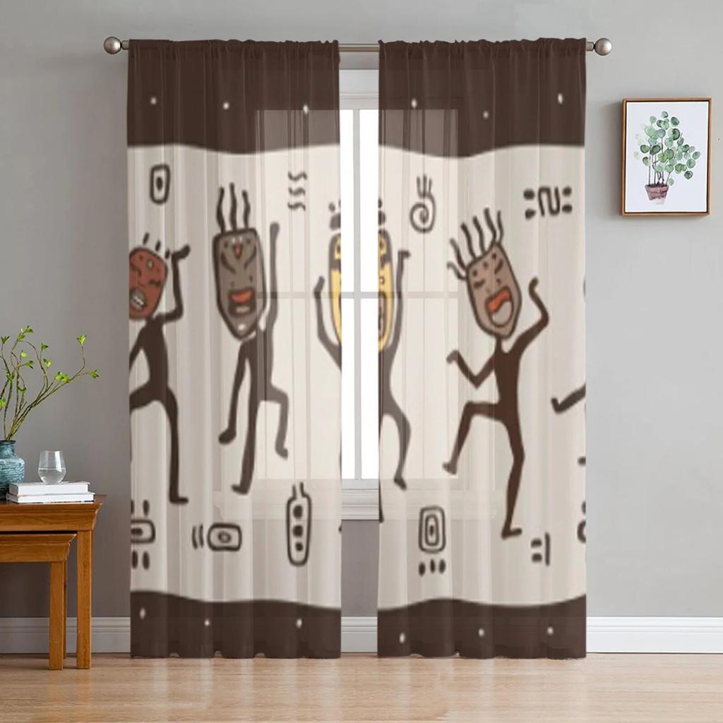 African Woman Ethnic Style Tulle Sheer Curtains for Living Room the Room Bedroom Kitchen Decoration Voile Organza Curtains