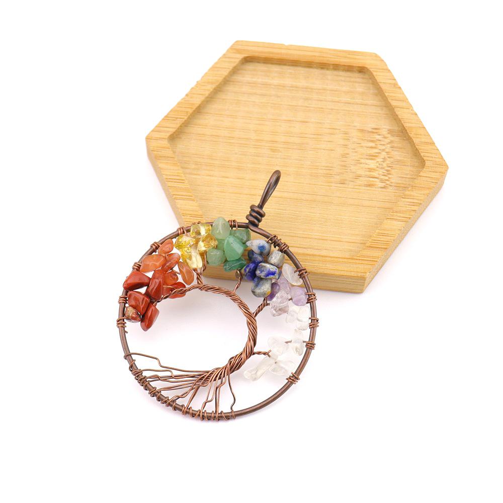 Seven-Color Natural Crystal Tree of Life Necklace Pendant with Crushed Stone, N737