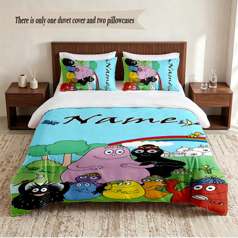 Barbapapa Personalized Custom Name 3‑Piece Bedding Set Soft Duvet Cover Set For Bedroom Home Decor