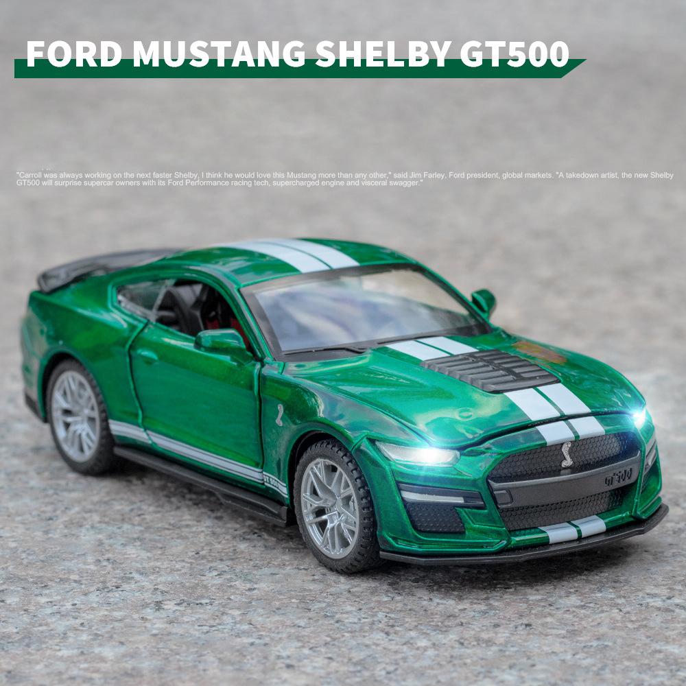 1/32 Scale Mustang Shelby GT500 Diecast Car Model Toy, Pull Back Toy Vehicle with Sound and Light for Kids Toddler Boys Girls Gift Collection