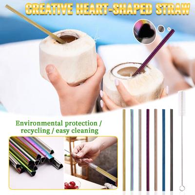 Metal Drinking Straws Heart Shaped Reusable Straight Drinks Straws