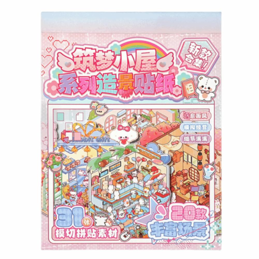 DIY 3D Stickers Scene Set Cartoon Cottage Scene Decorative Decals Journal