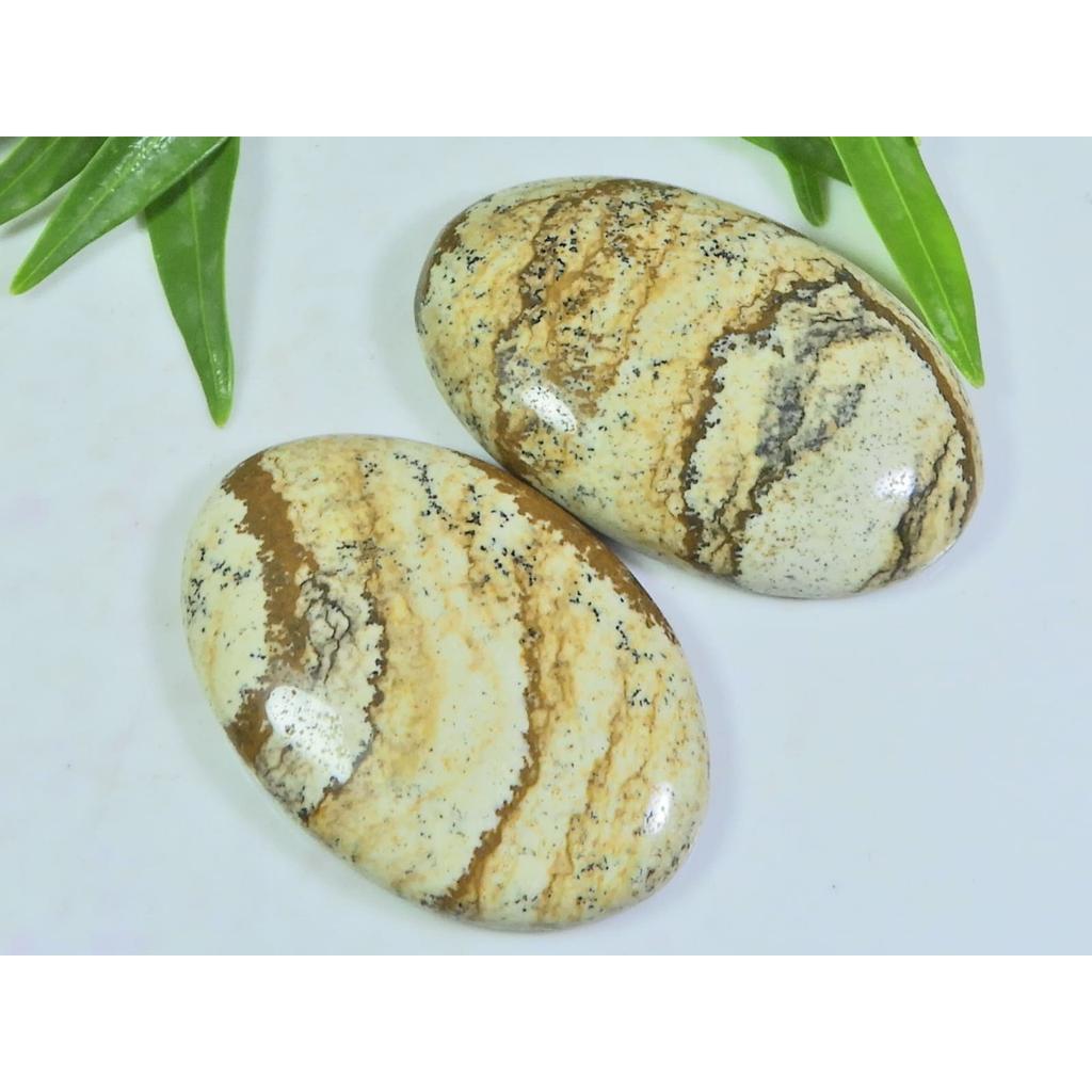 113Cts. 2Pcs Natural Picture Jasper Oval Cabochon Gemstone 25X38-25X40MM A-92