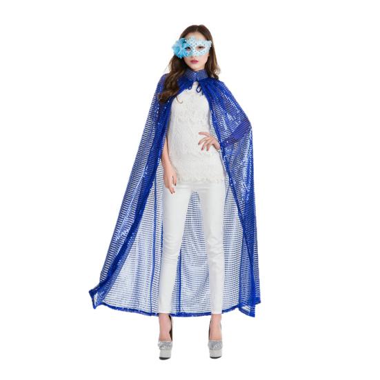 Adult Long Paillette Cape for Women Halloween Party Sequin Cloak Costume Full Length Witch Cosplay Robe for Role-Playing Stage Performances