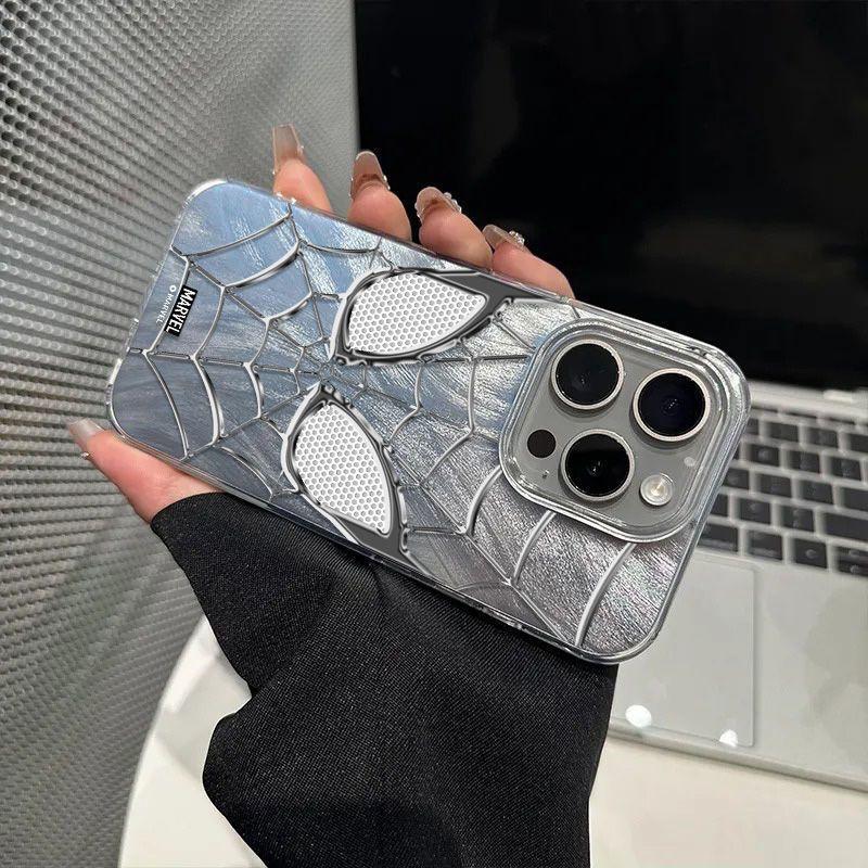 Silver Spider-Man Phone Case for iPhone 15 Pro Max, Shockproof Slim Matte Soft Cover, Comic Hero Protective Case with Silver Line Design