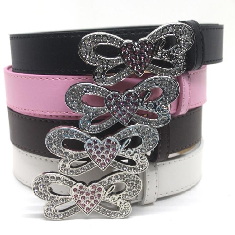 Shinning PU Belt with Rhinestone Buckle Woman Girl Decorative Belt for Skirt