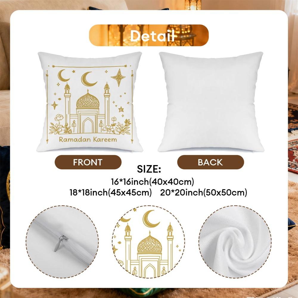 4Pcs Ramadan Karim Themed Cushion Covers with Lanterns and Crescent Moon Sofa Cushion Cover Islamic Muslim Home Decoration