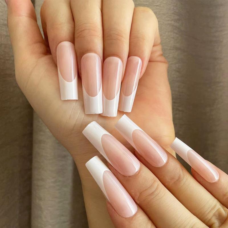 

Прямые ногтевые пластины во французском стиле, доспехи, длинные квадратные накладные ногти в форме коробки, европейские и американские однотонные ногтевые пластины в форме французского полумесяца