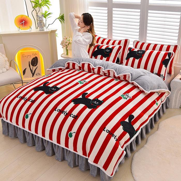 Thickened Milk Fleece Four-Piece Set Of Gold Mink Fleece Double-Sided Fleece Coral Fleece Bedding Fleece Quilt Cover, Bed Sheet Anti-Static