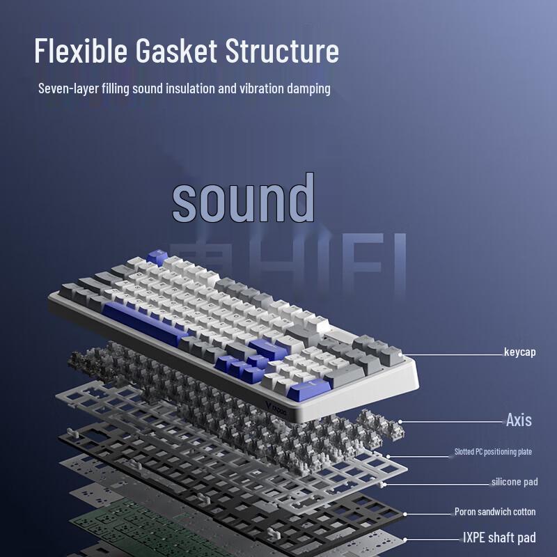 Rapoo V700DIY-98 Three-Mode Gasket Hot-Swappable Mechanical Keyboard