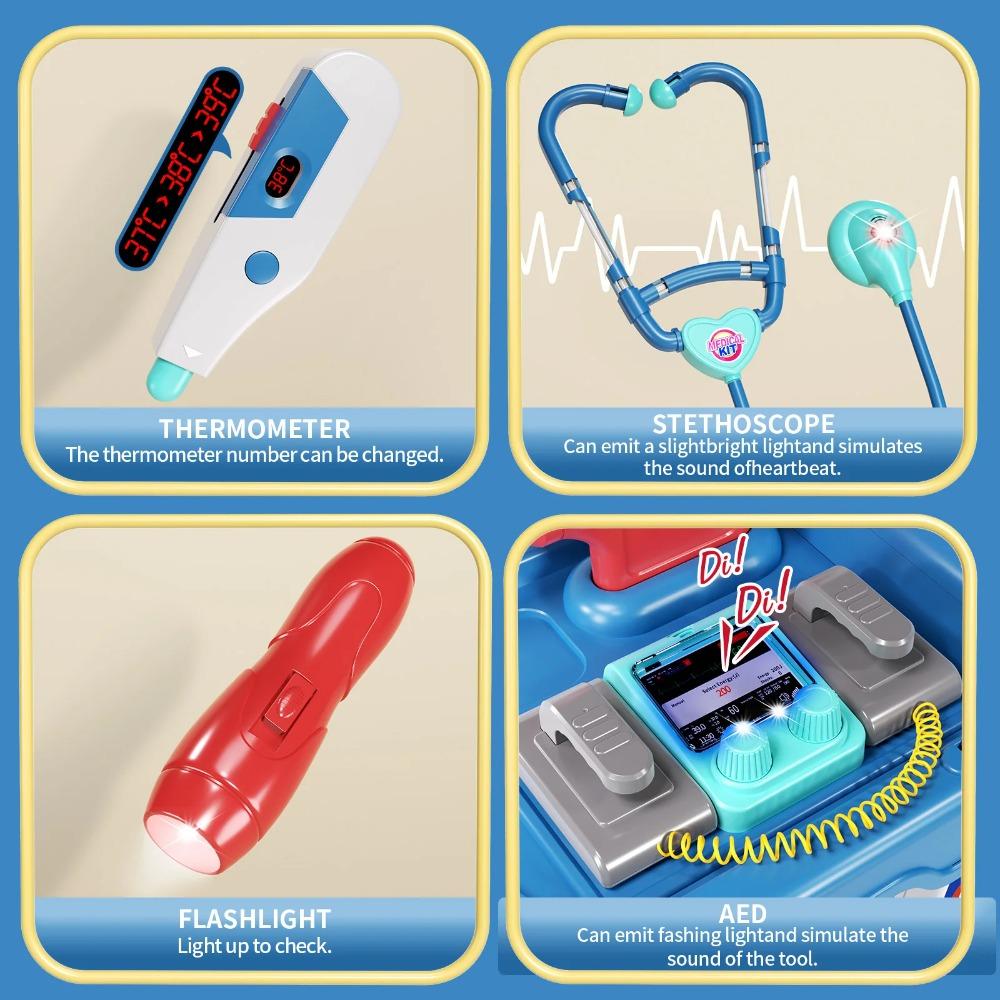 Set di Strumenti Giocattolo Simulazione Medico per Bambini per Bambine con Valigia a Rotelle per Giocare come Infermiera e Fare Iniezioni con Stetoscopio