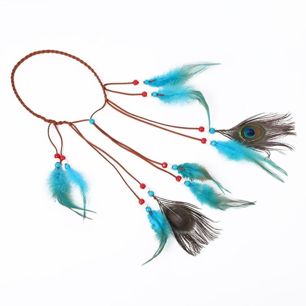 Intricate Beadwork Bohemian Tassel Headband Tribal Feather Hair Extensions Themed Photoshoot Props