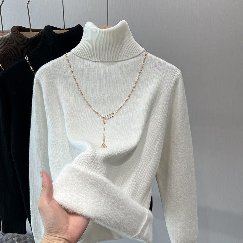 Women's High Neck Fleece-Lined Casual Sweater - Warm Autumn/Winter Top