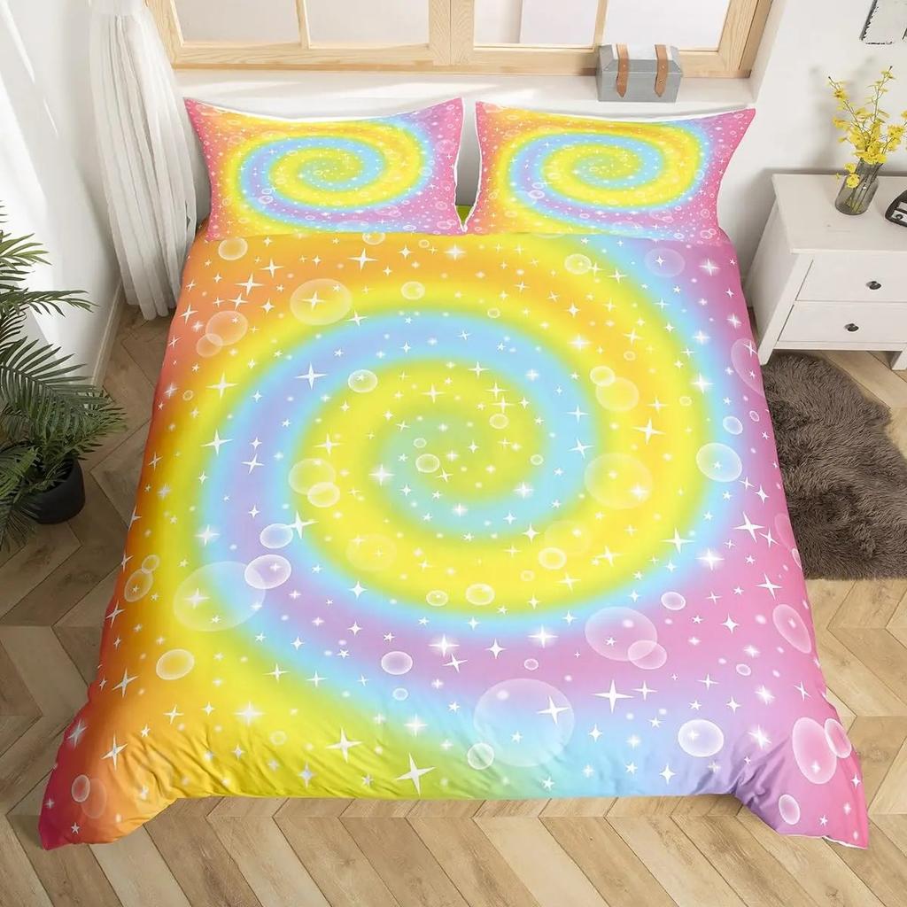 Sparkling Stars Bedding Set Galaxy Duvet Cover Pink Constellation Astrology Zodiac Nebula Comforter