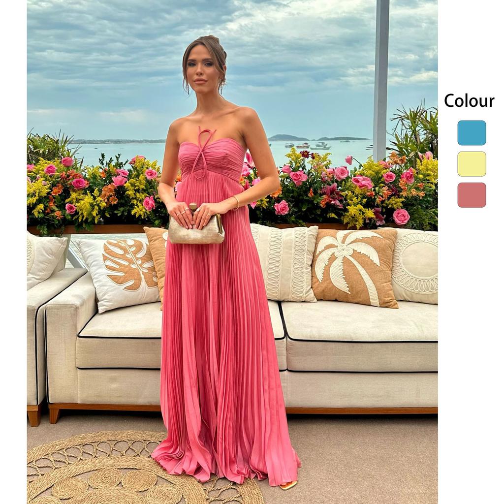 European and American Ins Wind Pleated Dress Skirt, Chest Wrapping One-word Collar Fashion Temperament Dress 61