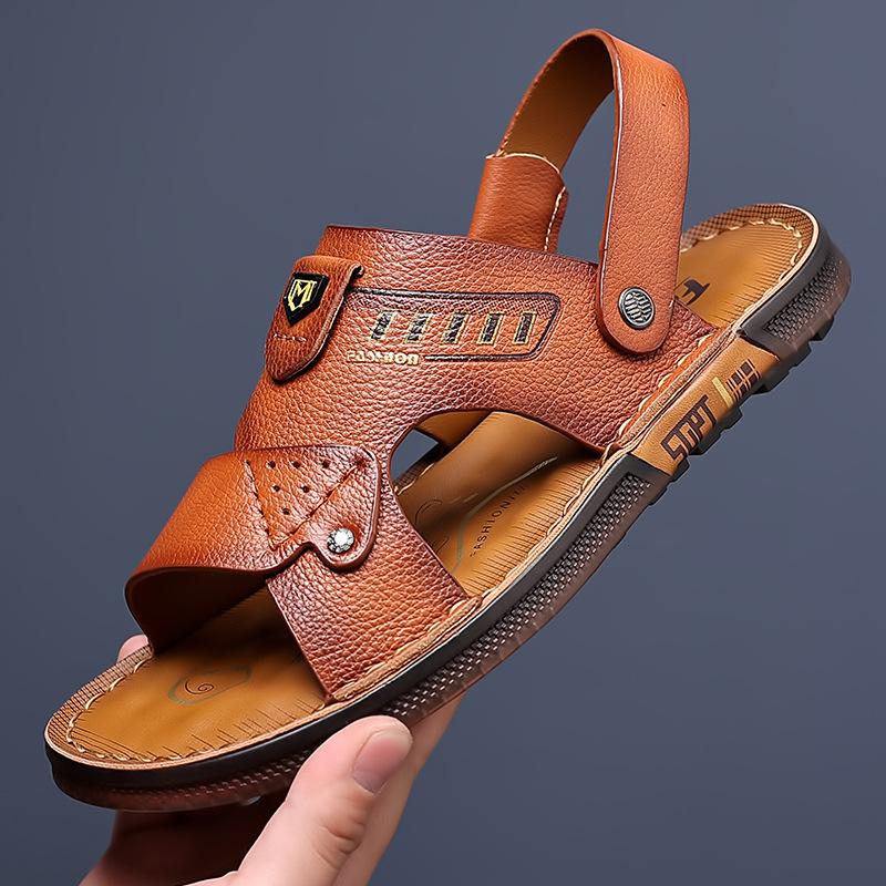 

[69 yuan 1 pair] The first layer of cowhide men s sandals summer bag head beach shoes men s leather casual cool slippers 44
