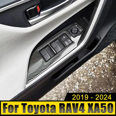 Roestvrijstalen Auto Deur Armleuning Paneel Raamschakelaar Liftknoppen Covers Sierlijsten Stickers Voor Toyota RAV4 XA50 2019-2021 2022 2023 2024