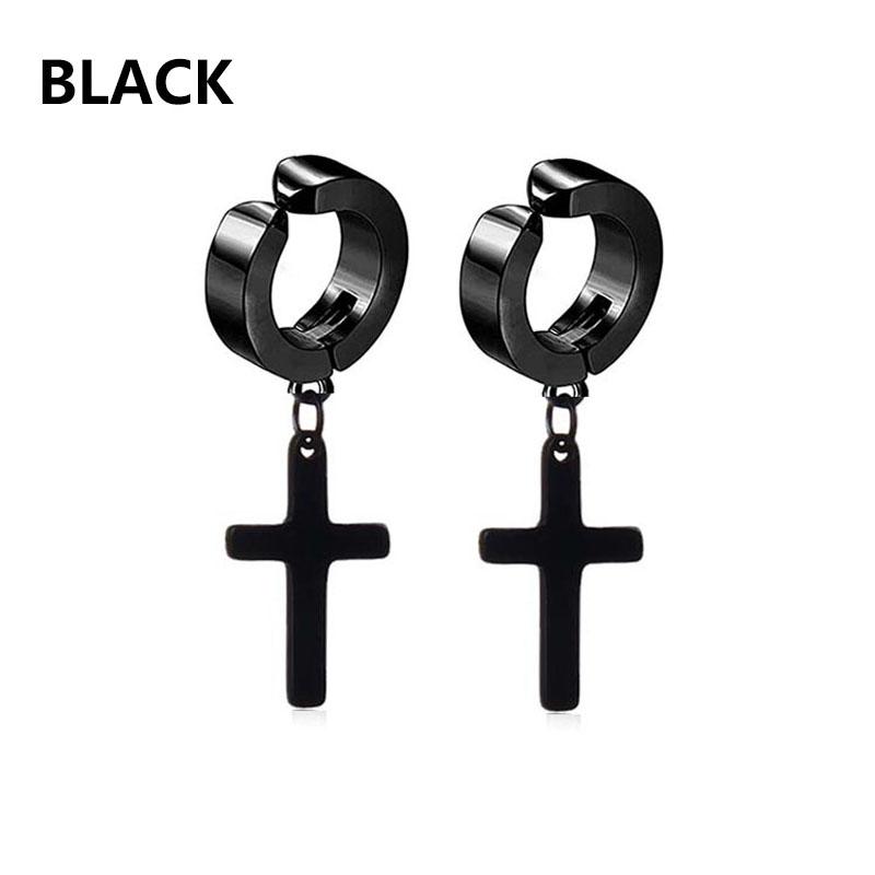 1Pair Unisex Punk Fashion Cross Pendant Ear Clip Non-Piercing Earrings Fake Earrings Gift for Men Women Jewelry Daily Wear