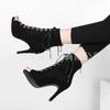European and American plus size jazz dance dance mesh cool boots heels lace up jazz high heels