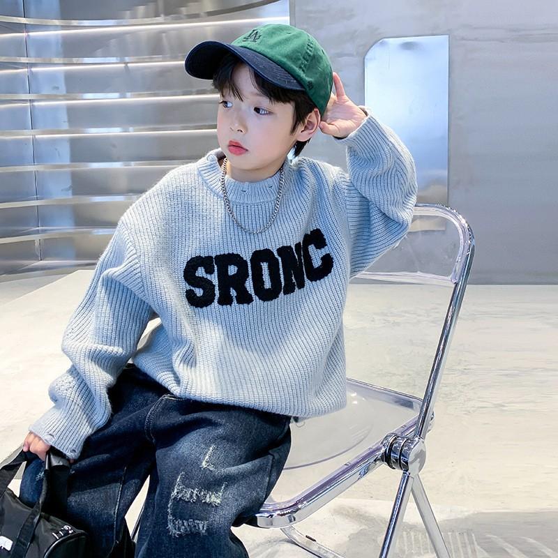Boys Round Neck Knit Sweater Winter Loose Fit Kids Warm Pullover