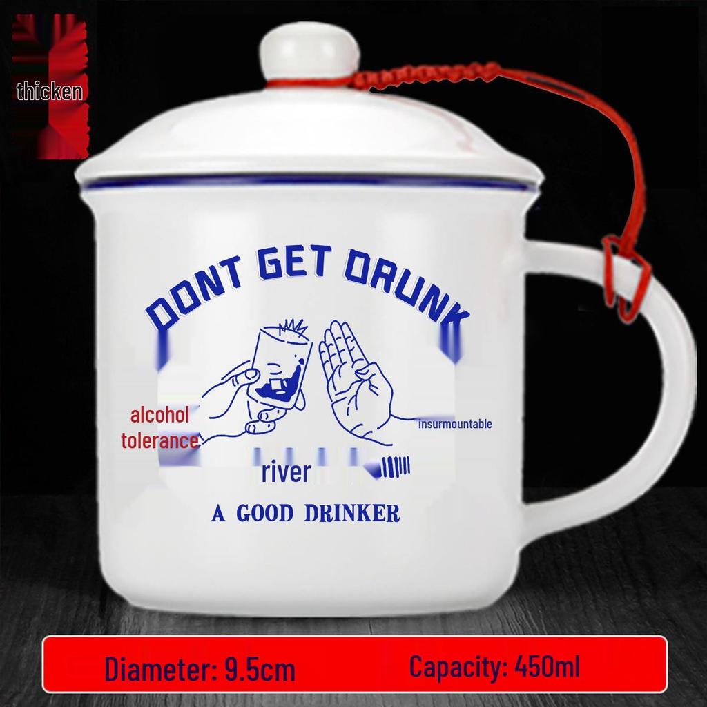Hong Kong Style Nostalgic Ceramic Mug with Lid - Retro Souvenir Coffee/Tea Cup