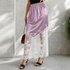 Women's Lace Maxi Skirt with Satin A-Line and High Elastic Waist for Daily Wear