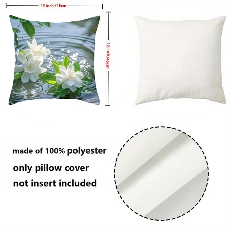 Green Jasmine Flower Pattern Decorative Throw Pillows Polyester Pillowcase, Sofa Decorative Cushion Cov Headboard Pillow